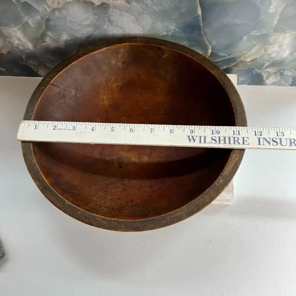 Antique Primitive Hand Turned Wood Dough Bowl 11